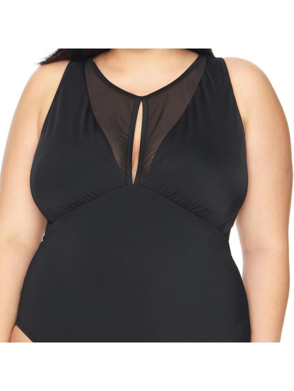 Time and Tru Women's Black Mesh Detail One-Piece Swimsuit XL